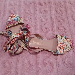 Nanette Lepore Red and Pink Sandals with Ankle Straps